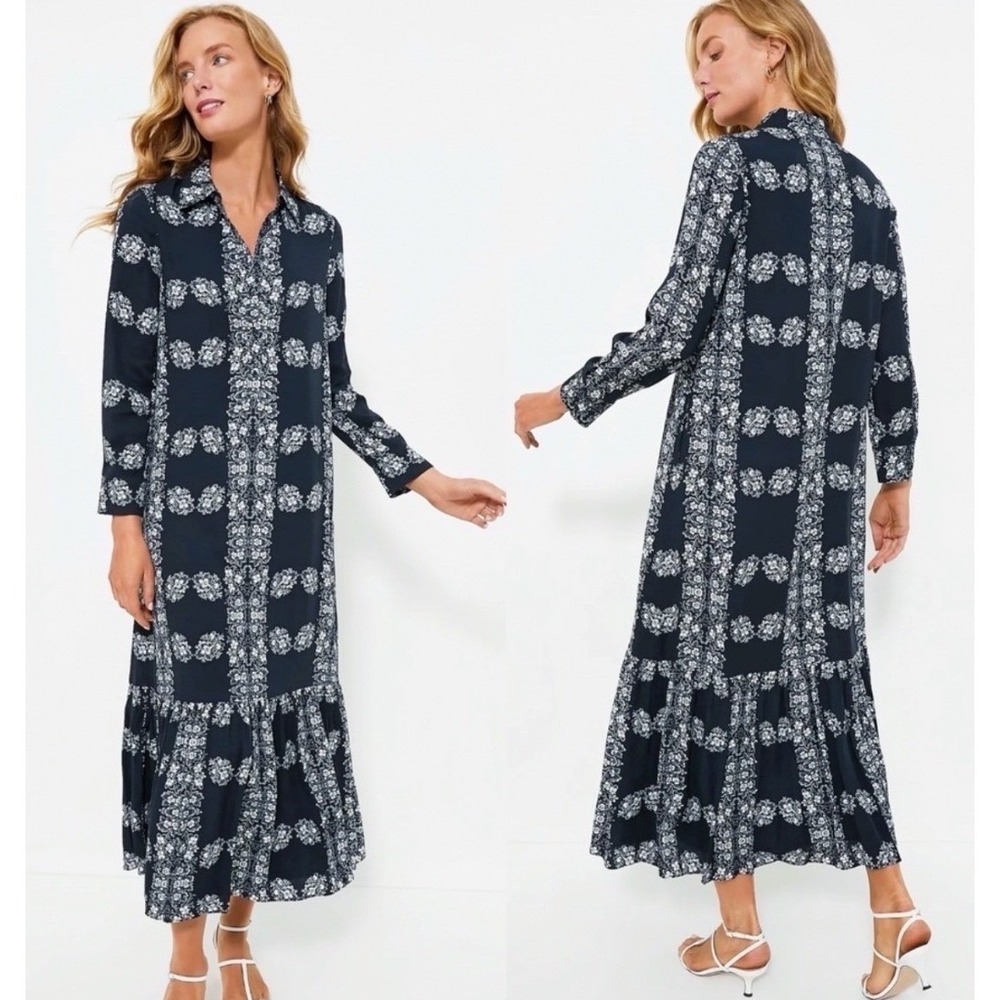 Tuckernuck x Hyacinth House Miller Navy Floral Tiered Maxi Shirt Dress 2X